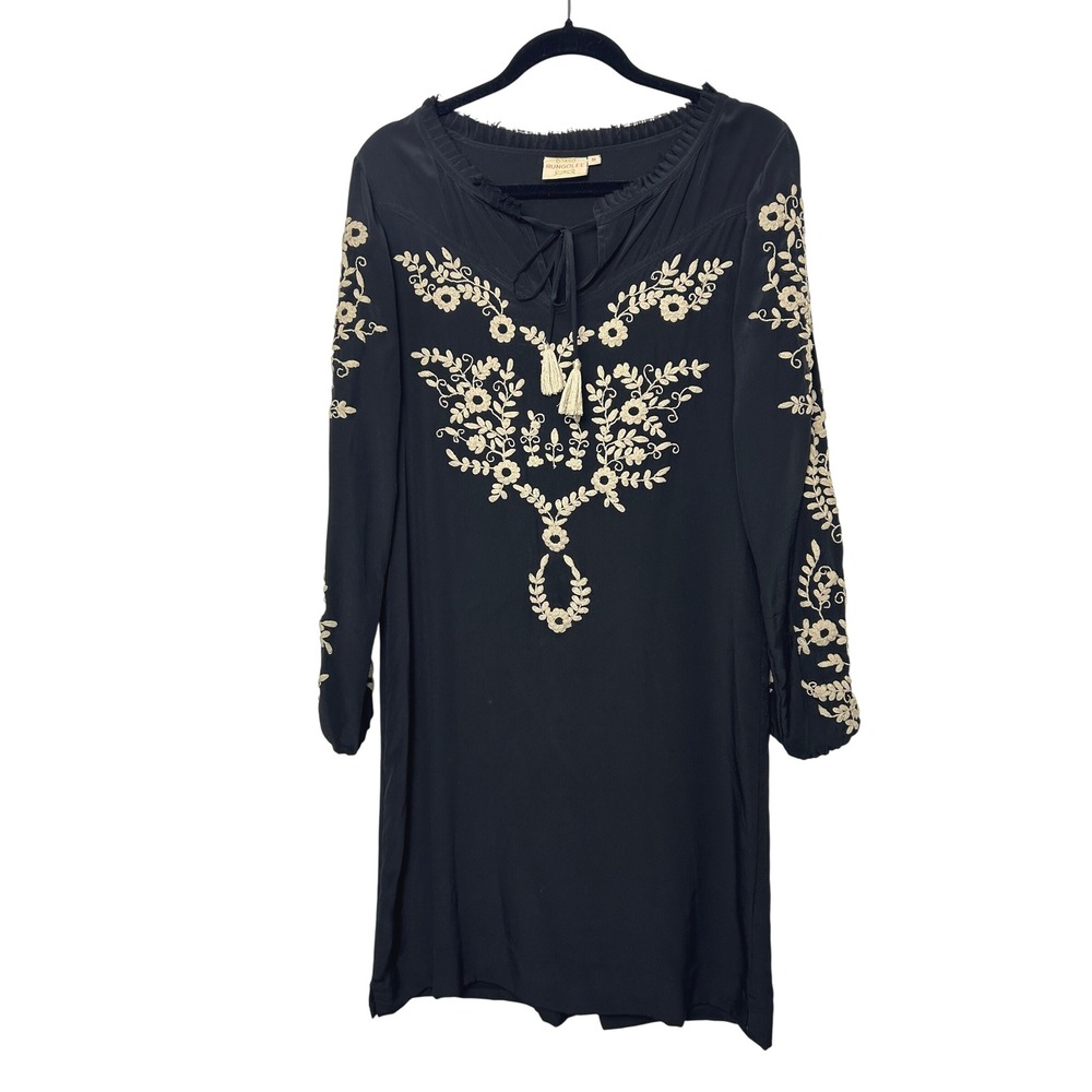 Rungolee Dress Women's S‎ Black Embroidered Long Sleeve bohemian prairie
